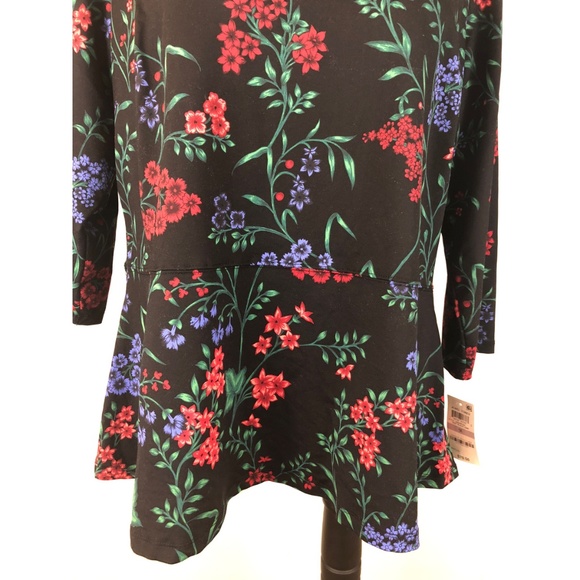 Charter club 1X Blouse Peplum Floral black Top NEW - Picture 6 of 7
